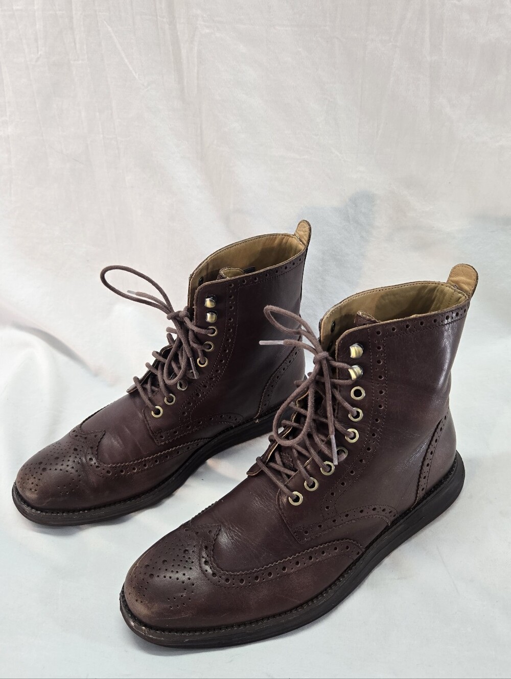 Cole Haan ZeroGrand Men's 10 Brown Wingtip Brown Leather Men's Lace Up Boots